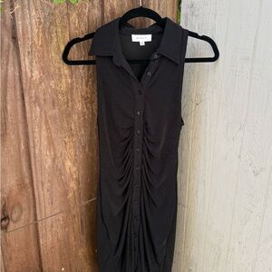 MARBLE Black Sleeveless Ruched Button-Front Midi Dress